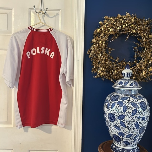 Men’s Vintage Zero Six Red & White Polska 100% Polyester Jersey Size Large - Picture 6 of 8